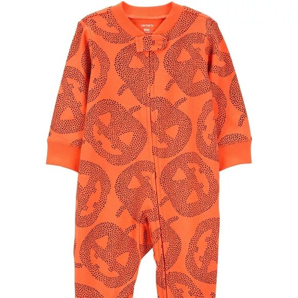 Carters Baby Boys Baby Girls Halloween Jack-O'-Lantern Pumpkin Sleeper Size 9M - Picture 1 of 5